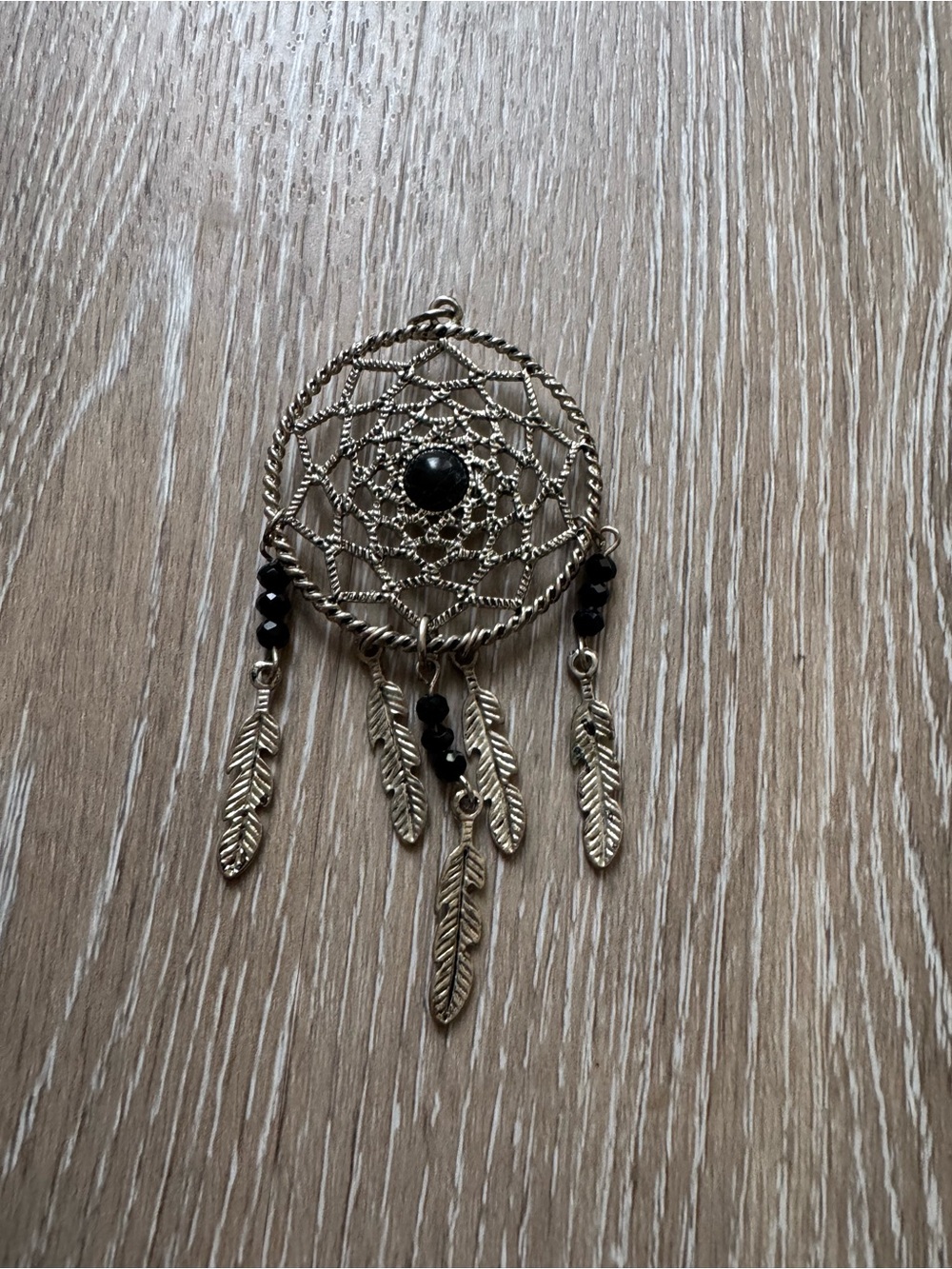 Dreamcatcher pendant silver toned with black beads